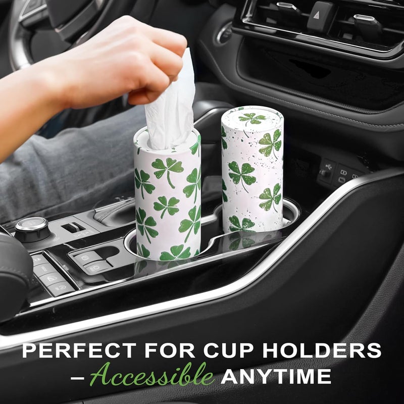 Gomew Car Tissue Holder (4 PK) - 50 3-Ply Tissues Cylinder, Fits Car Cup Holders, Portable Travel Tubes Box Container, Clover Design, Round Tissue Container for Car Accessories - Image 2